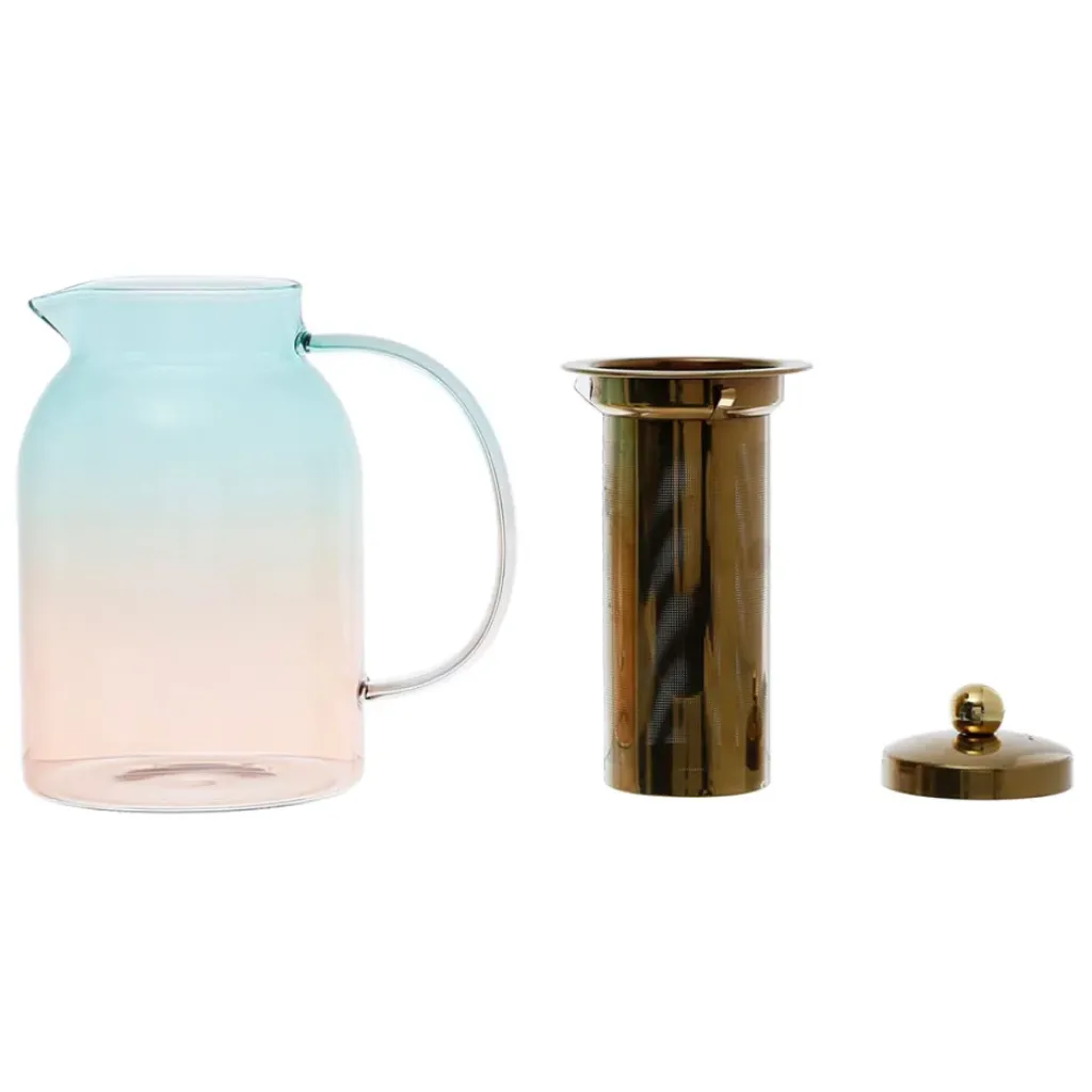 Fabrique de Styles Théière en verre borosilicate émeraude et corail 1.5l - Funny* Théières Et Cafetières