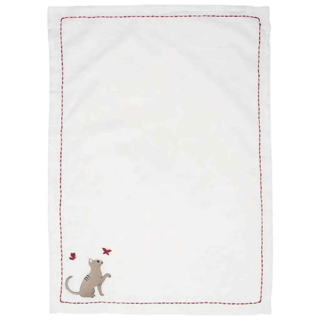 Fabrique de Styles Torchon en coton blanc avec chat 70x50cm - A La Ferme* Torchons, Tabliers Et Maniques