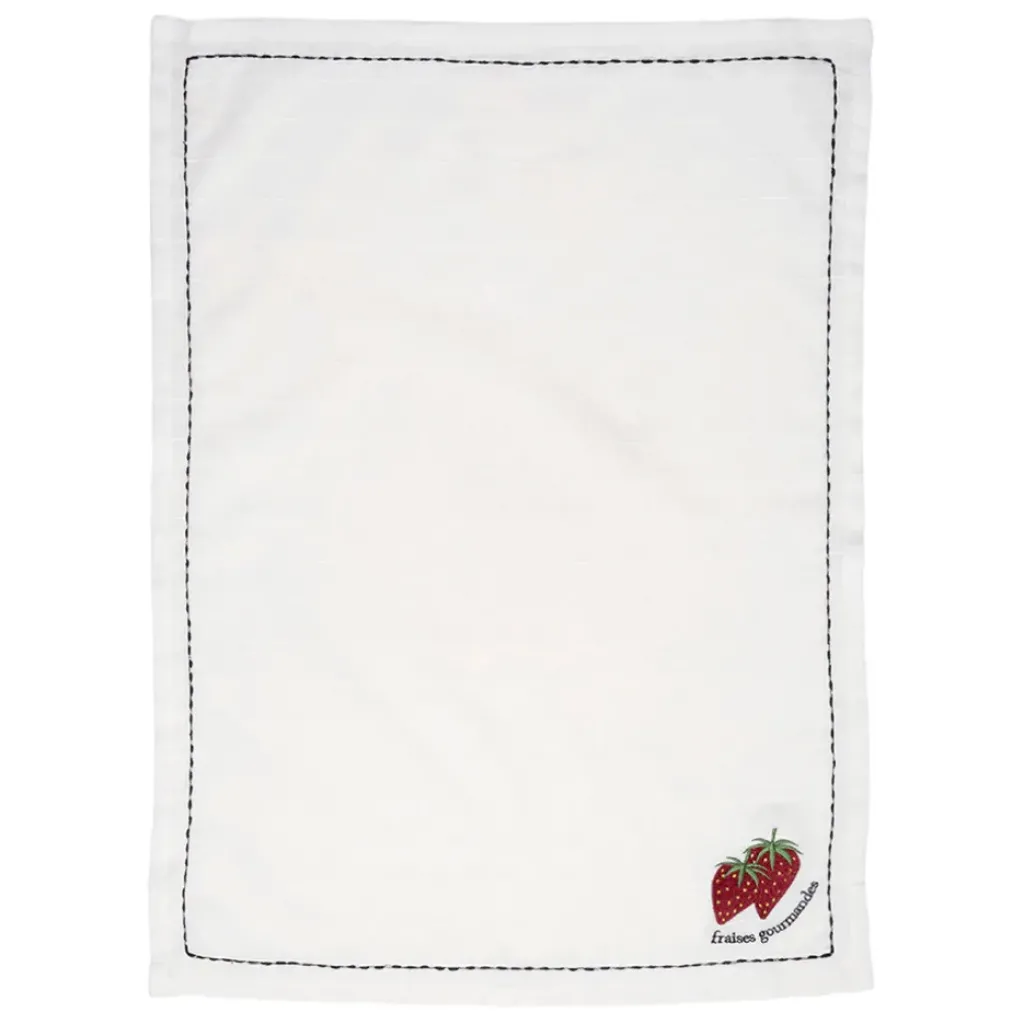 Fabrique de Styles Torchon en coton blanc avec fraises 70x50cm - A La Ferme* Torchons, Tabliers Et Maniques