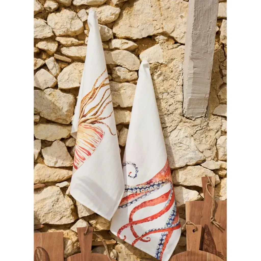 Fabrique de Styles Torchon en coton (x3) faune marine blanc et 50x70cm* Torchons, Tabliers Et Maniques