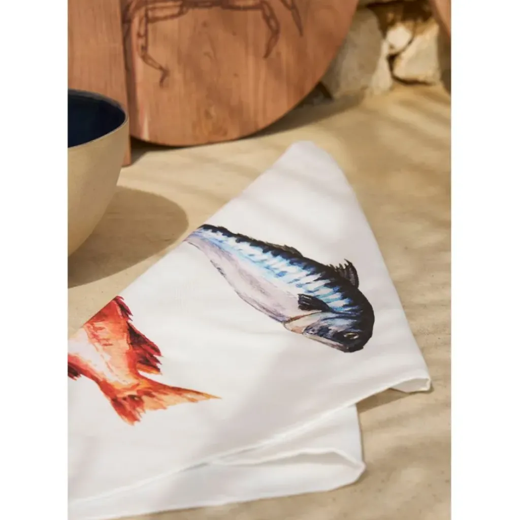 Fabrique de Styles Torchon en coton (x3) faune marine blanc et 50x70cm* Torchons, Tabliers Et Maniques