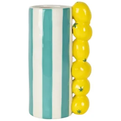 Fabrique de Styles Vase citron en dolomite rayé turquoise et jaune h21cm - Medi* Vases Et Soliflores