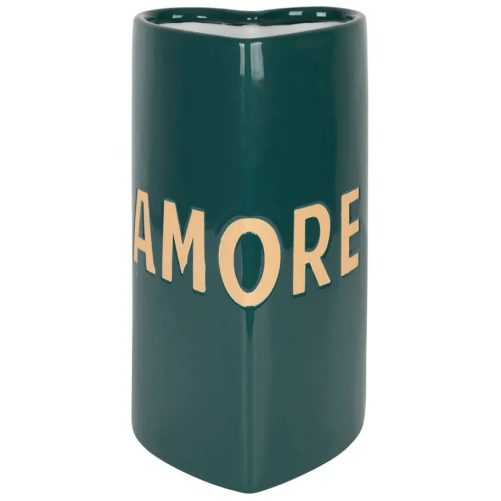 Fabrique de Styles Vase coeur en grès "Amore" émeraude h24cm - Funky* Vases Et Soliflores