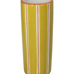 Fabrique de Styles Vase en grès à rayures jaune 9x9x23cm* Vases Et Soliflores