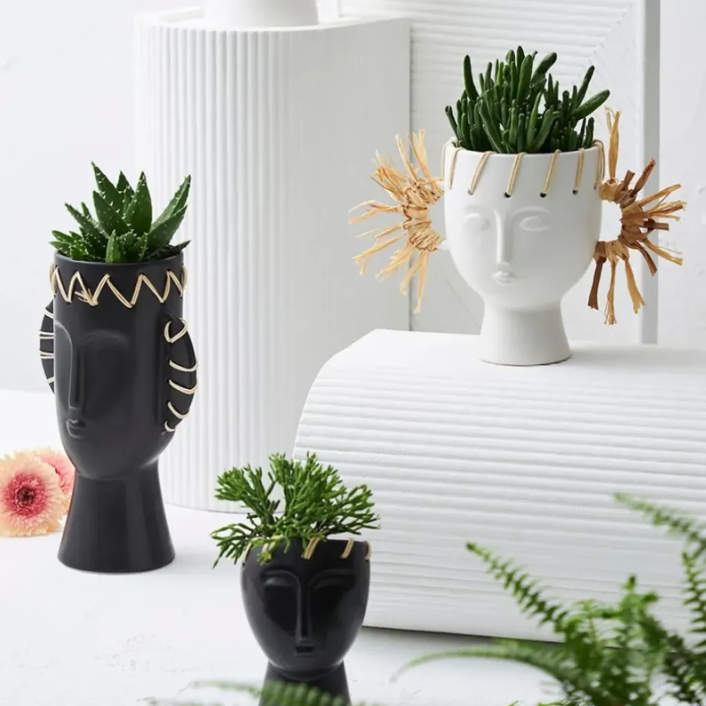 Fabrique de Styles Vase visage en dolomite écru h17cm - Visage-Arty* Vases Et Soliflores