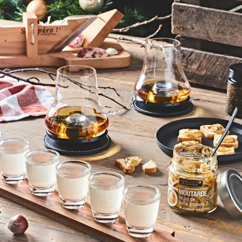 Fabrique de Styles Verre shooter par 6 avec support acacia 42x6cm* Verres À Alcool