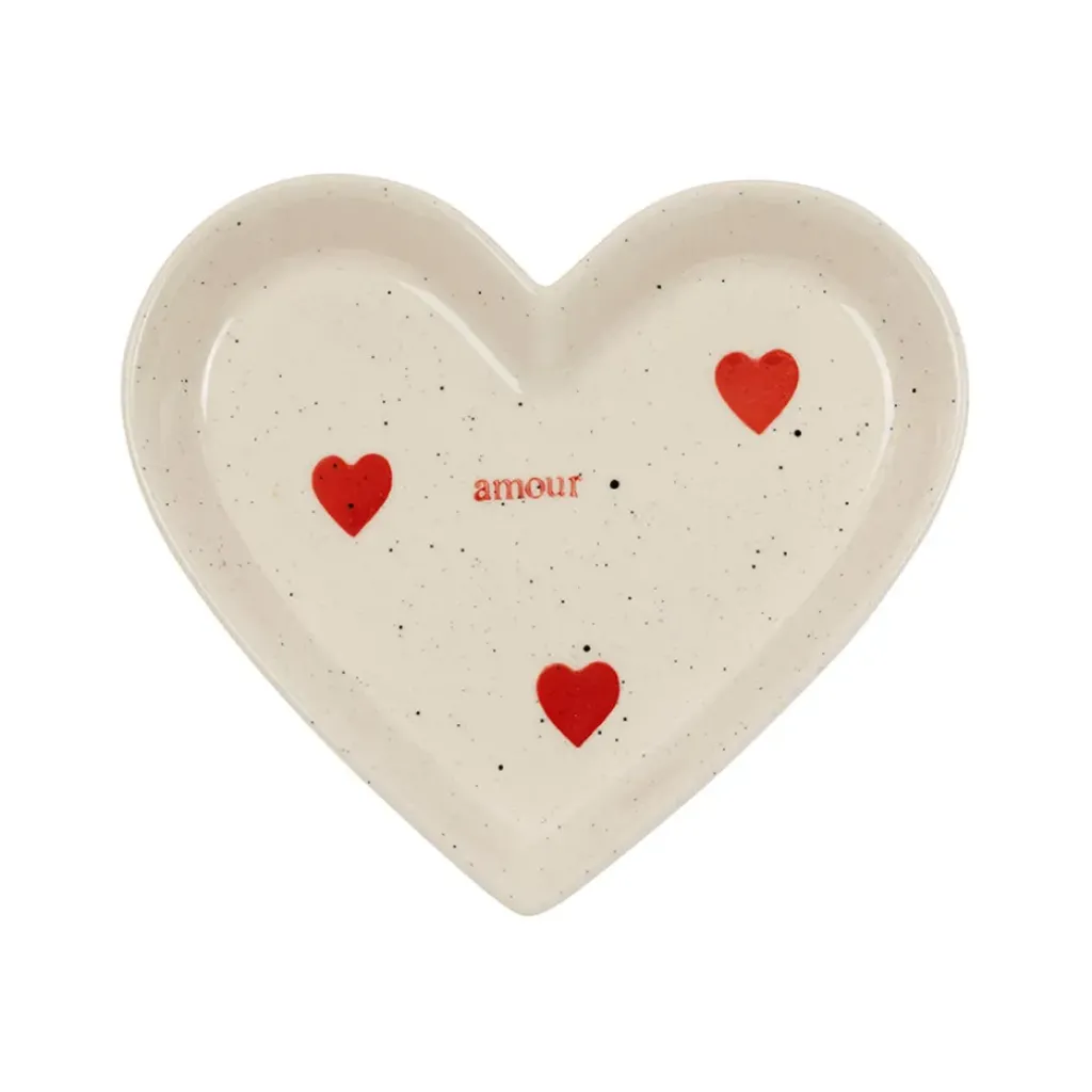 Fabrique de Styles Vide poche cœur en grès et rouge moucheté - Famille* Petits Objets Déco